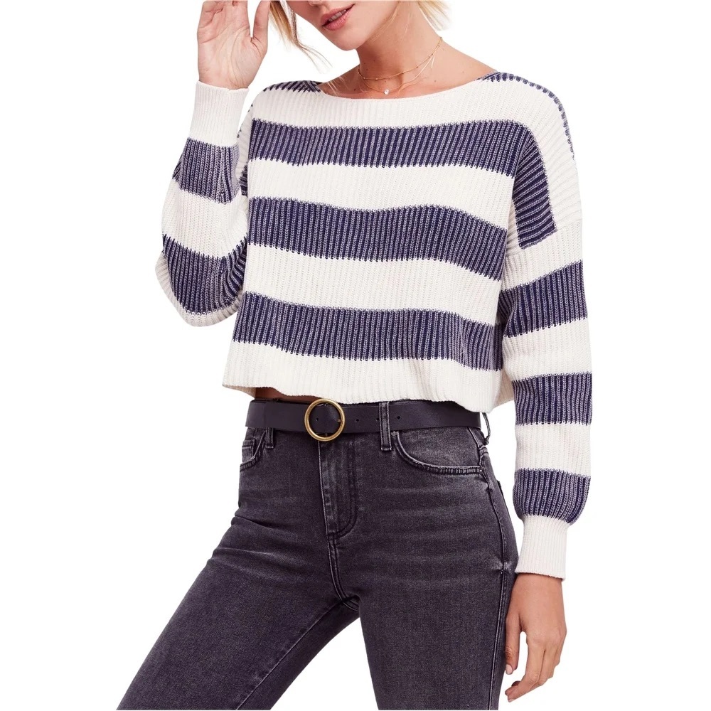Free People Just My Stripe Cropped Sweater